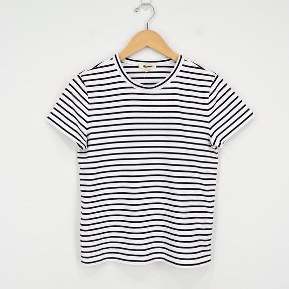 Madewell Cotton Perfect Crewneck Tee Jet Black Stripe Size XS NWT - Picture 2 of 6